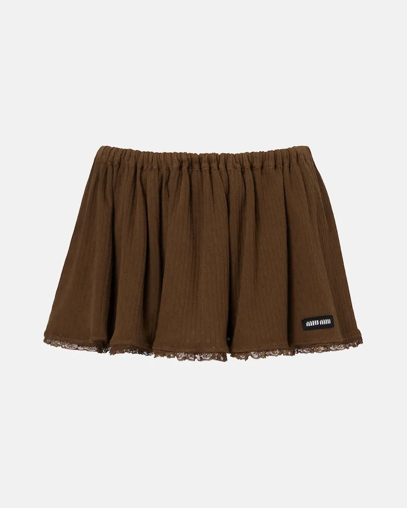 Miu Miu Minirock aus Pointelle-Strick mit Spitze Braun