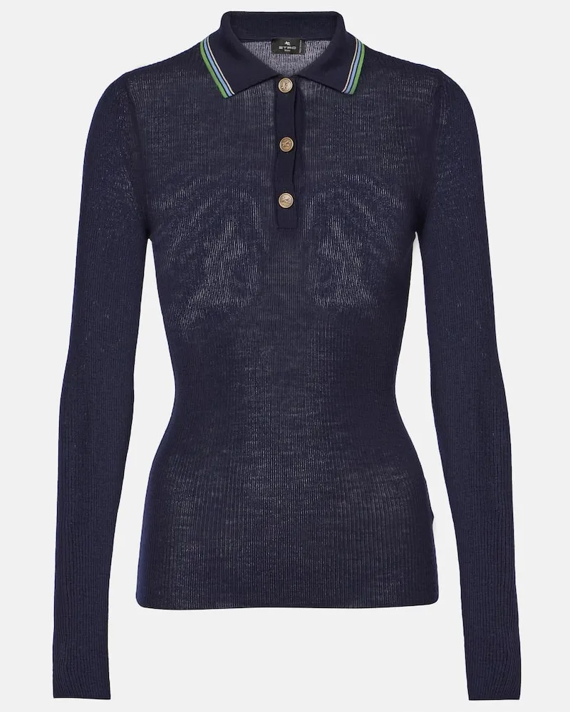 Etro Polopullover aus Wolle und Baumwolle Blau