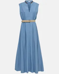 Brunello Cucinelli Verziertes Maxikleid aus Baumwollpopeline Blau