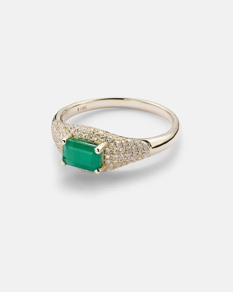 Stone & Strand Ring aus 14kt Gelbgold mit Diamanten und Smaragd Gold