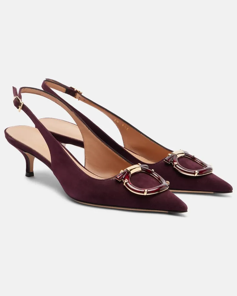 Ferragamo Slingback-Pumps Sara 40 Gancini aus Veloursleder Burgunderrot