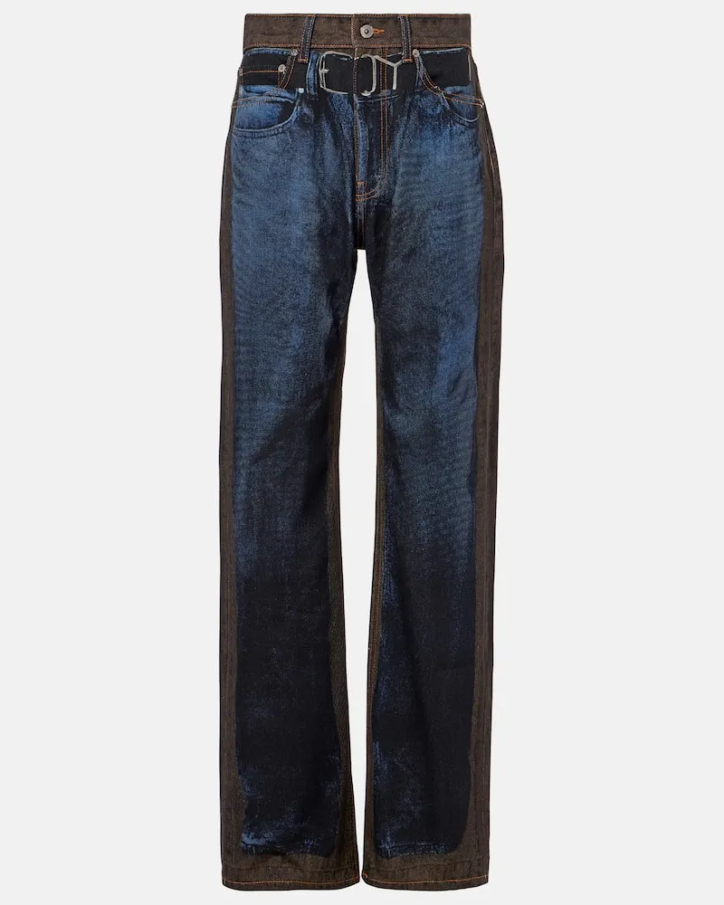 Y/PROJECT Bedruckte Straight Jeans Blau