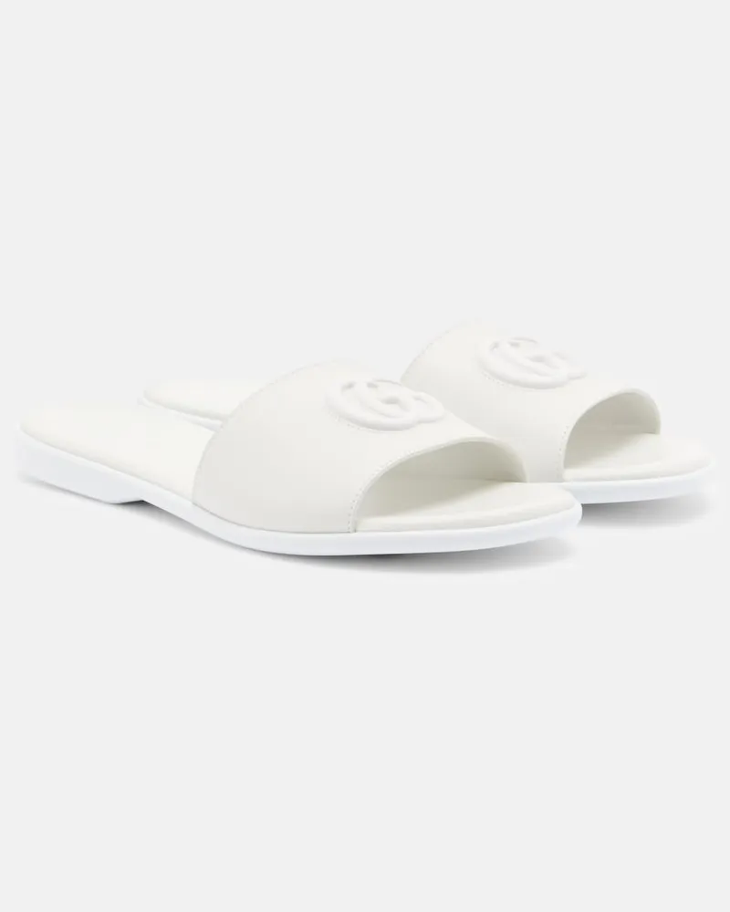 Gucci Pantoletten Double G aus Leder Weiß