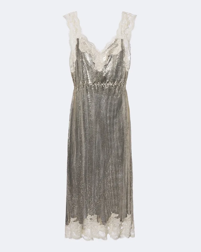 Paco Rabanne Midikleid aus Chainmail mit Spitze Gold