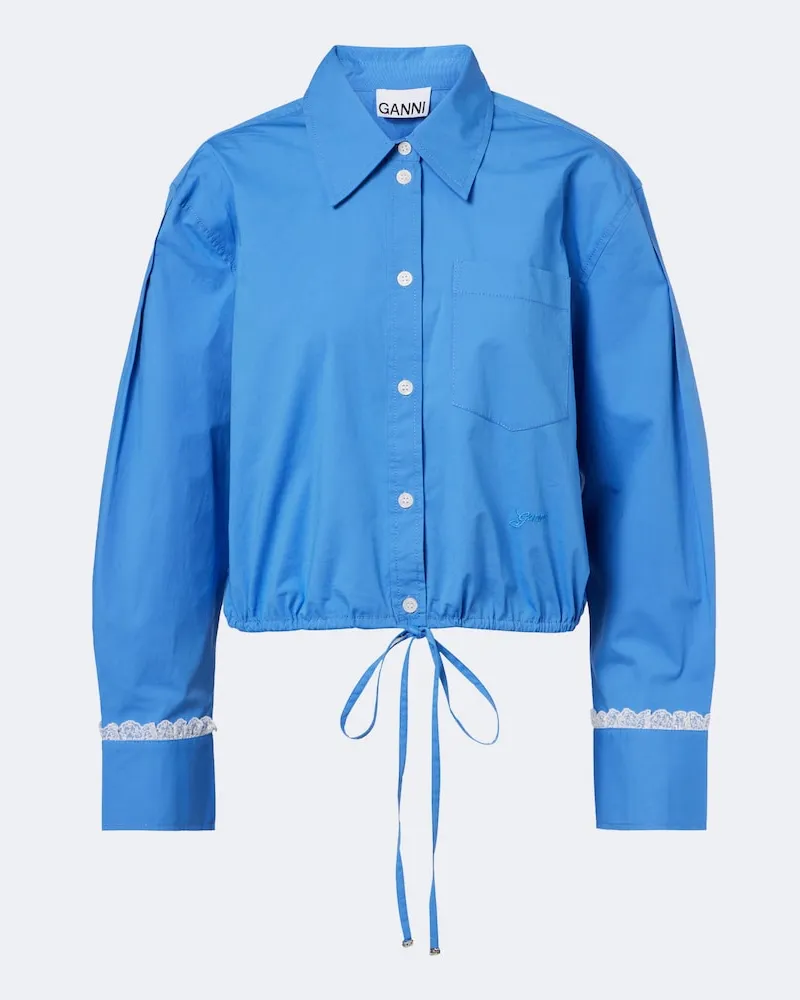Ganni Cropped-Hemd aus einem Baumwollgemisch Blau