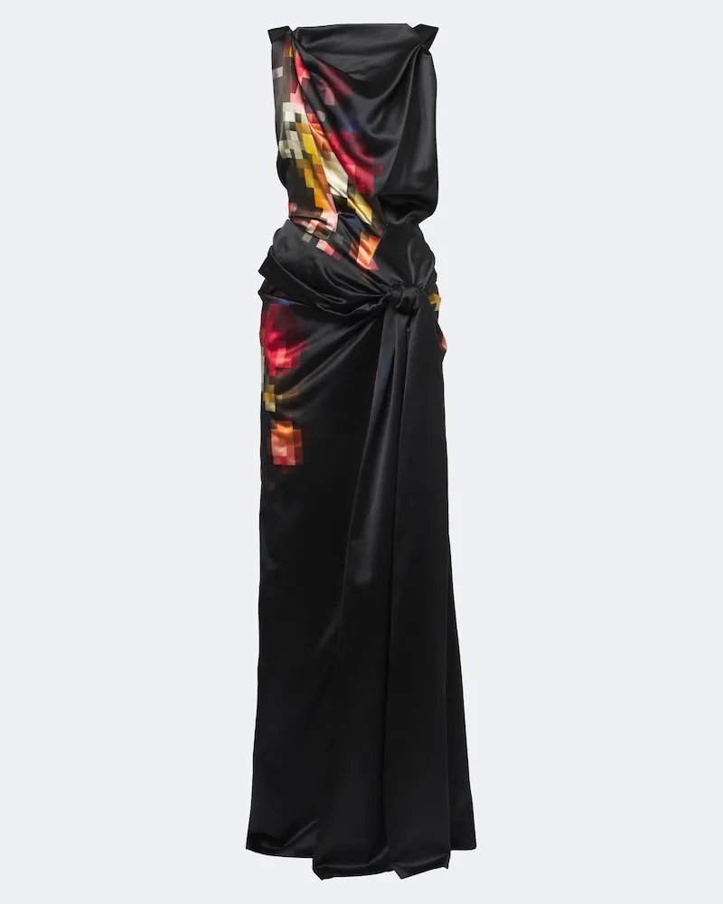 Dries van Noten Bedruckte Robe aus Seidensatin Multicolor