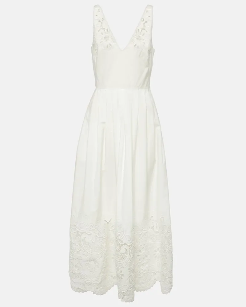 Valentino Garavani Midikleid aus Baumwolle mit Spitze Weiß