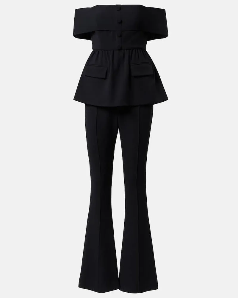 Self-Portrait Off-Shoulder-Jumpsuit aus Crêpe Schwarz