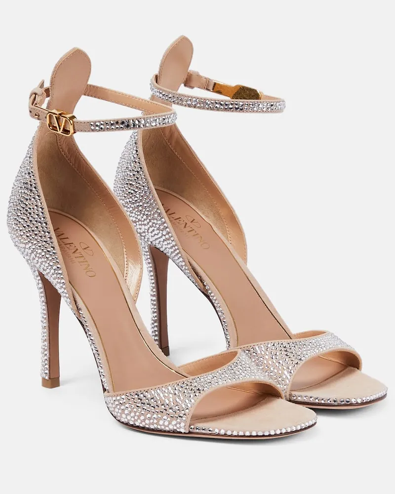 Valentino Garavani Sandalen VLogo aus Leder mit Kristallen Metallic