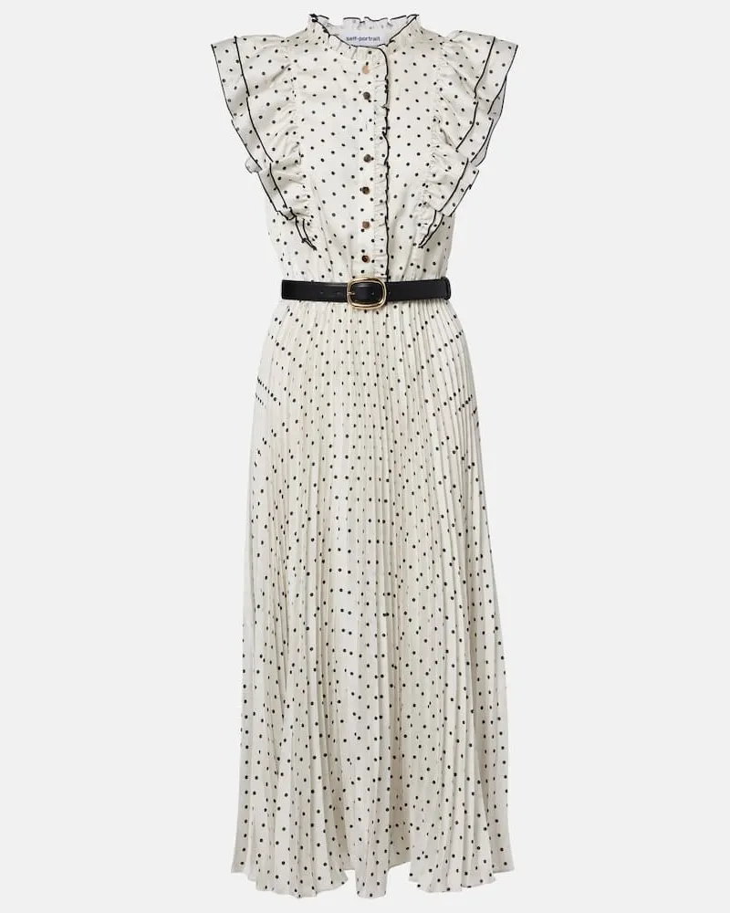 Self-Portrait Midikleid aus Satin Weiß
