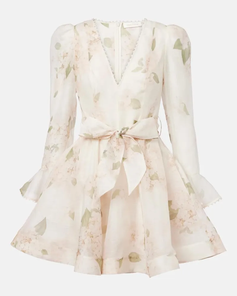 Zimmermann Minikleid Balance aus Leinen und Seide Weiß