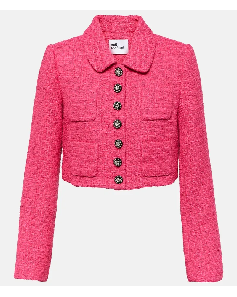 Self-Portrait Cropped-Jacke aus Bouclé Pink
