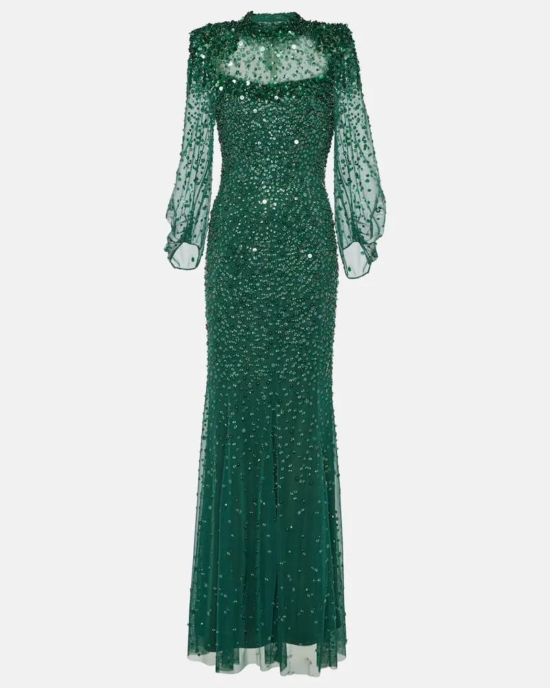 Jenny Packham Verzierte Robe aus Tüll Grün