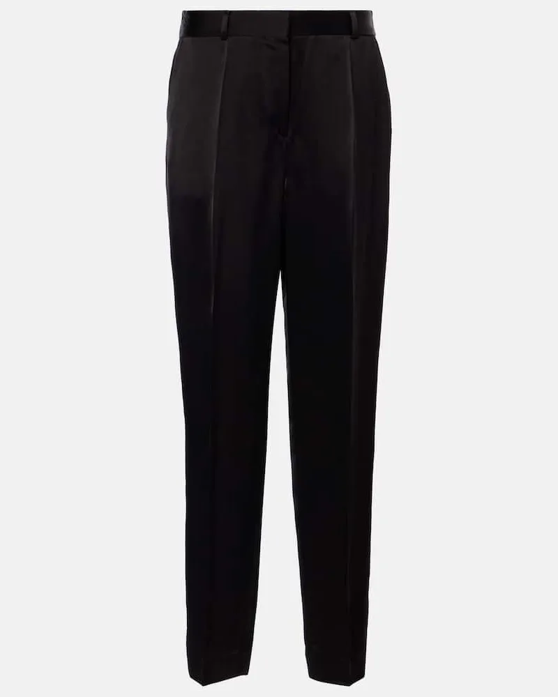 Totême Gerade High-Rise-Hose aus Satin Schwarz