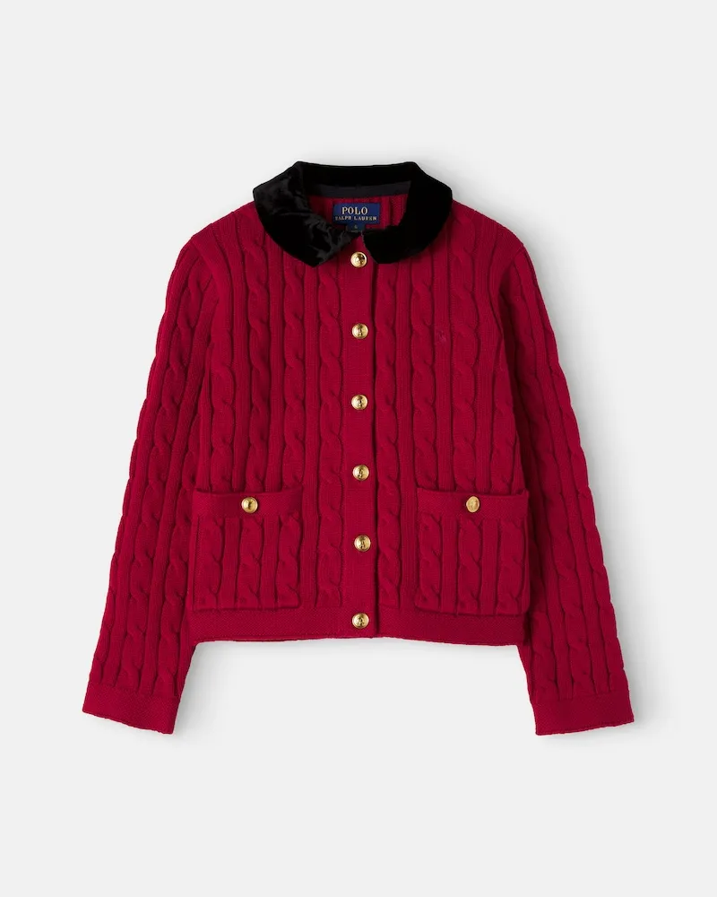Ralph Lauren Cardigan aus Baumwolle mit Samt Rot