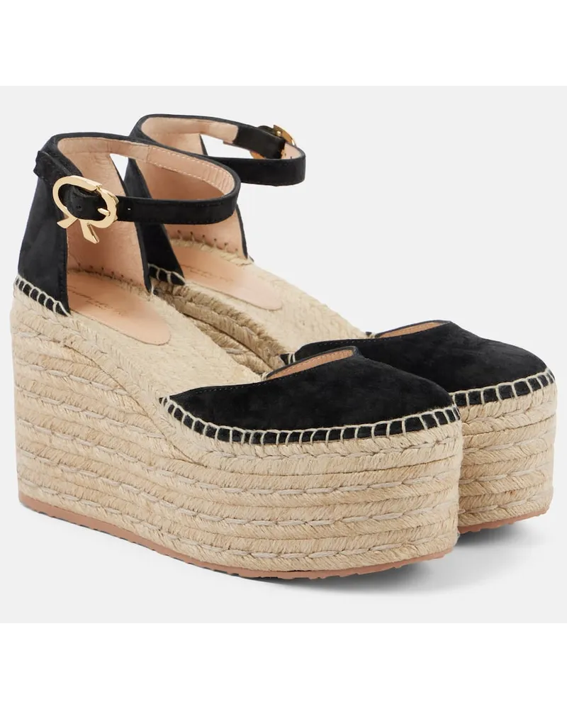 Gianvito Rossi Espadrille-Wedges aus Veloursleder Schwarz