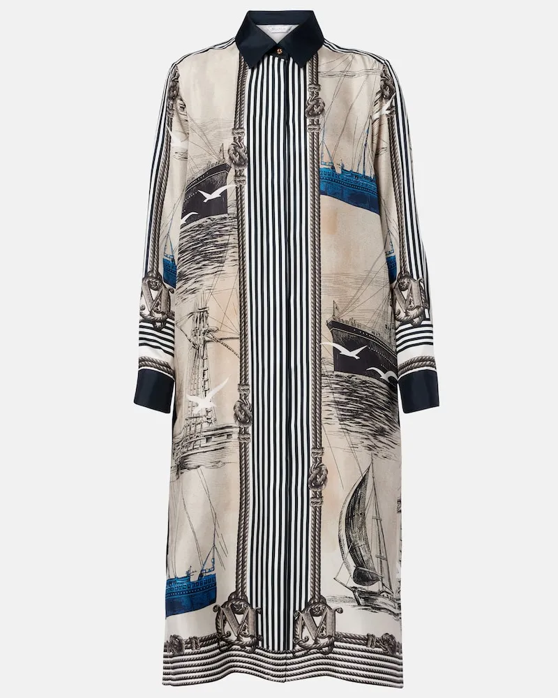 Max Mara Hemdblusenkleid aus Seiden-Twill Multicolor