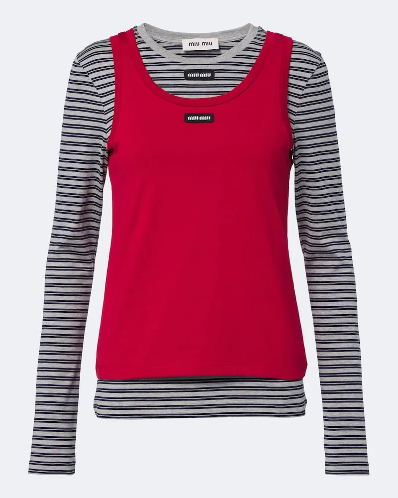 Miu Miu Set aus T-Shirt un Tanktop aus Baumwoll-Jersey Grau