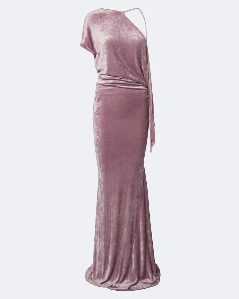 Rick Owens One-Shoulder-Robe Lilies Tungsten aus Samt Rosa