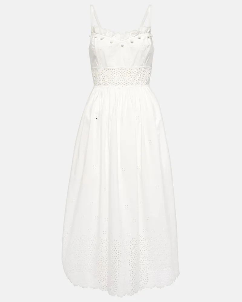 Ulla Johnson Midikleid Cowrie aus Baumwolle Weiß