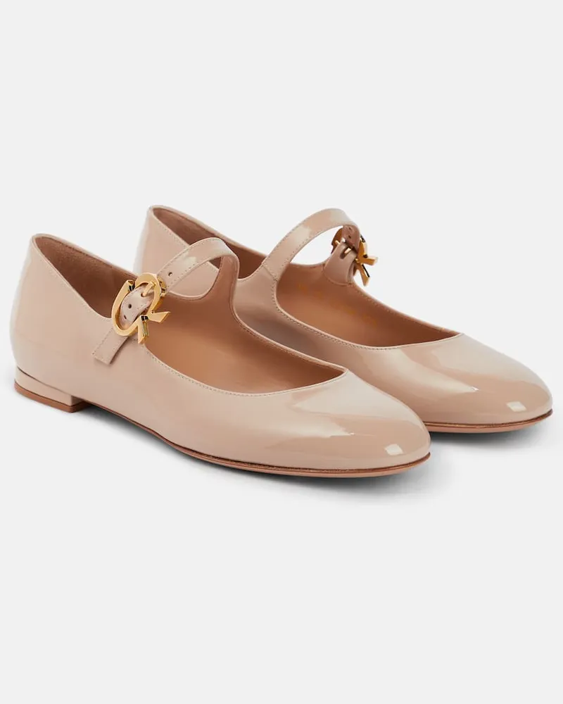 Gianvito Rossi Ballerinas Mary Ribbon aus Lackleder Neutral
