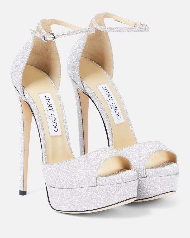 Jimmy Choo Plateausandalen Max 150 mit Glitter Silber