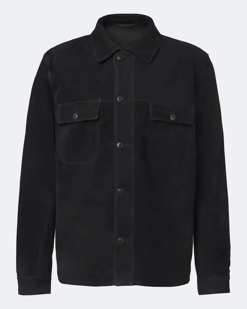Sunspel Hemdjacke aus Veloursleder Schwarz