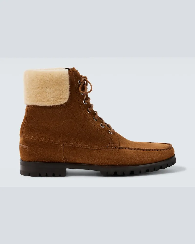 Manolo Blahnik Schnürstiefel Sycamor aus Veloursleder mit Shearling Braun