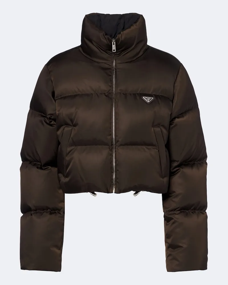 Prada Cropped-Daunenjacke aus Re-Nylon Braun