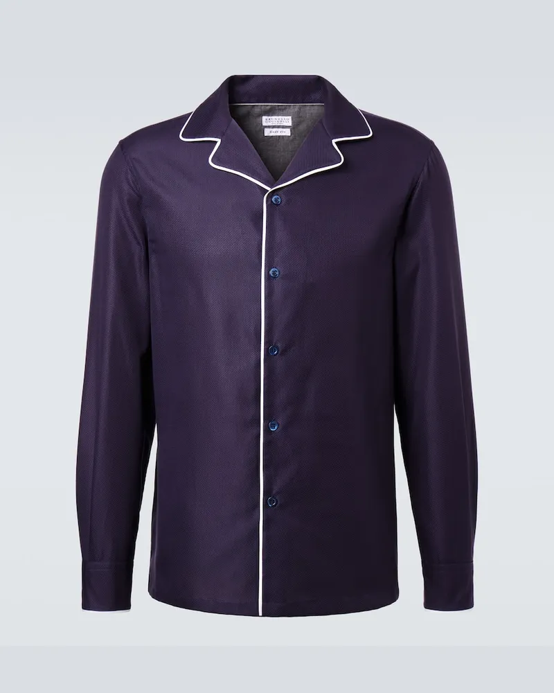 Brunello Cucinelli Pyjama-Hemd aus Baumwolle Blau
