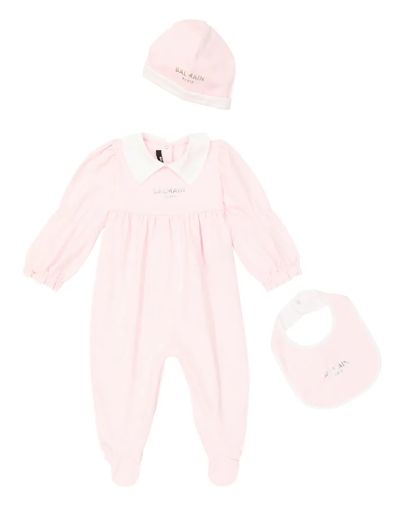 Balmain Baby Set aus Strampler, Mütze und Lätzchen Rosa