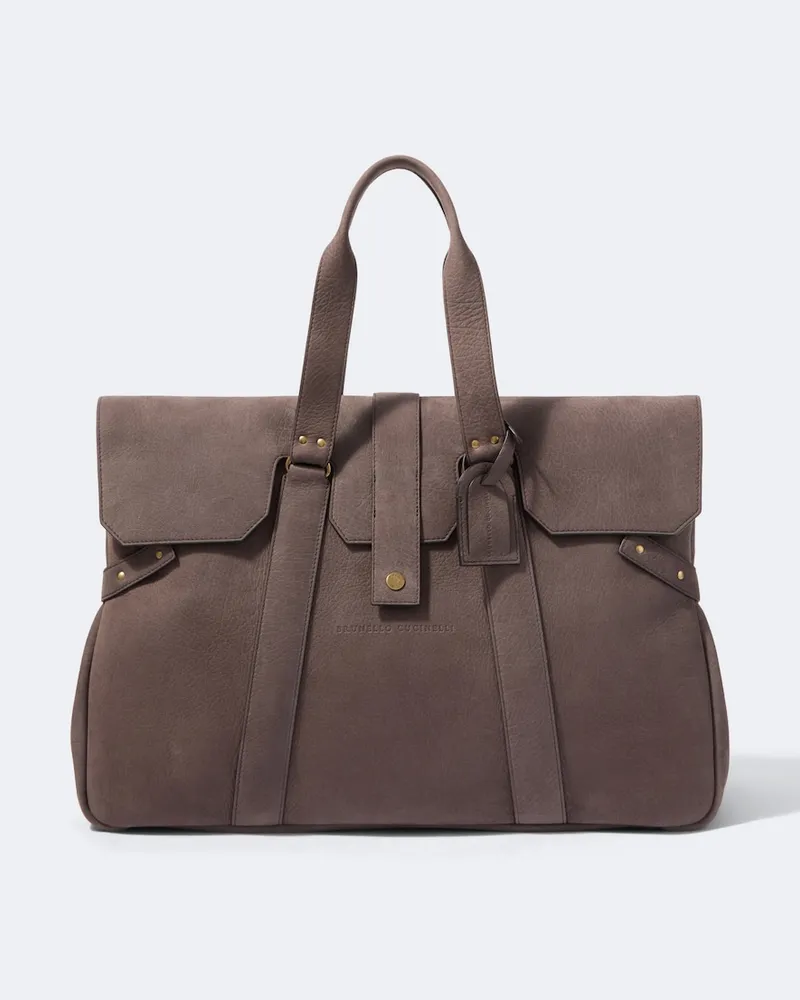 Brunello Cucinelli Weekender aus Leder Grau