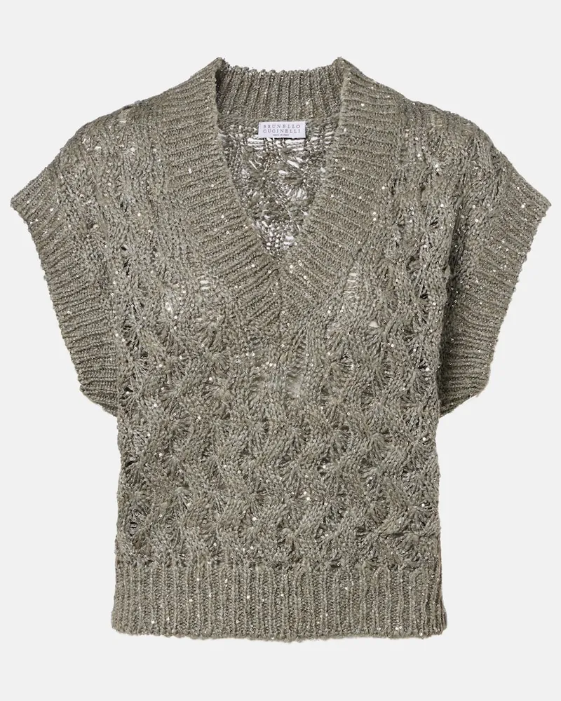 Brunello Cucinelli Pullunder mit Pailletten Grau