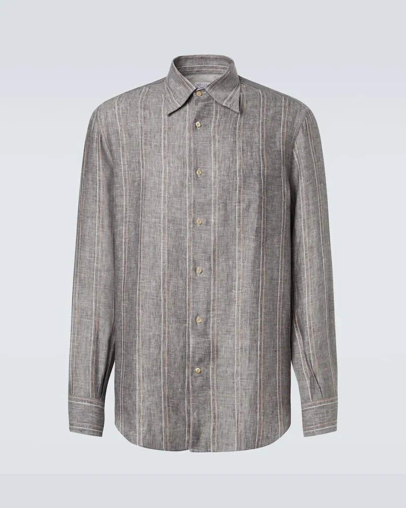 Brunello Cucinelli Hemd aus Leinen Grau