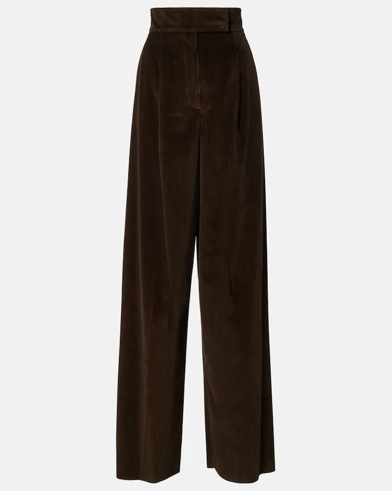 Max Mara Weite High-Rise-Hose aus Baumwoll-Cord Grün