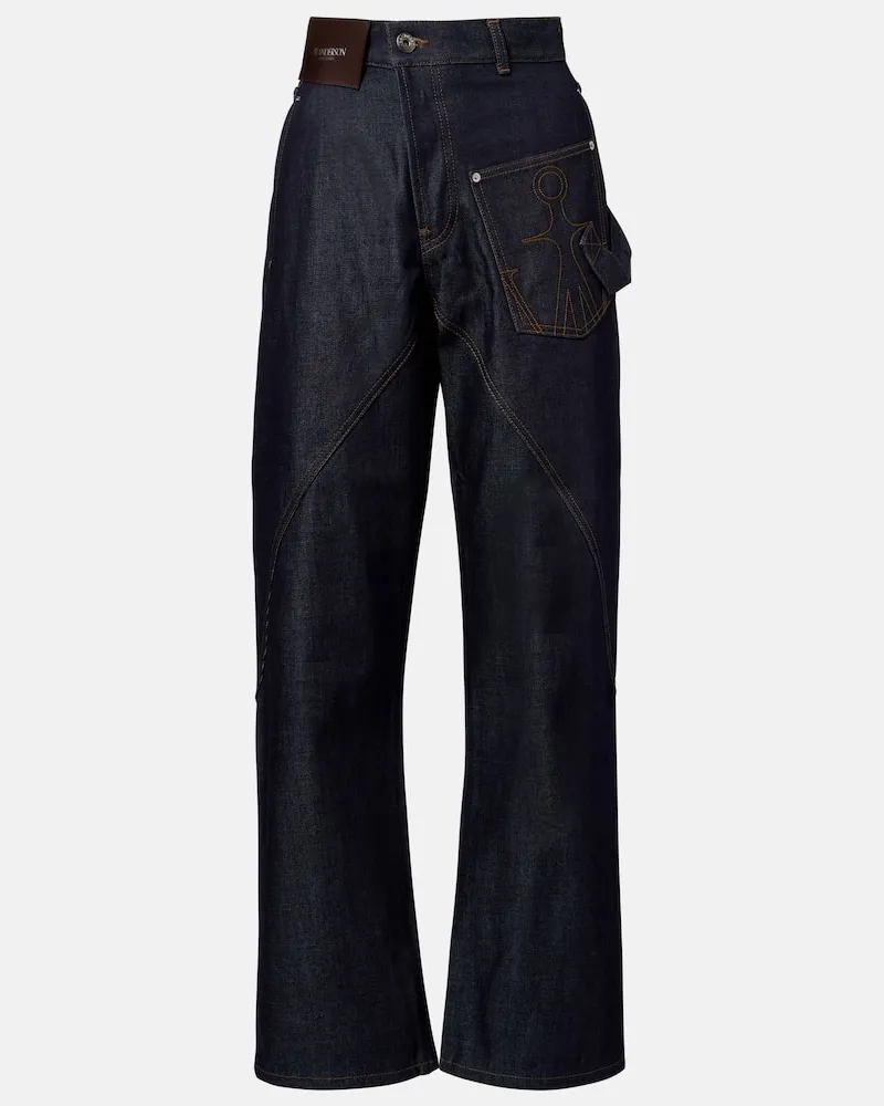 J.W.Anderson Bestickte High-Rise Straight Jeans Blau