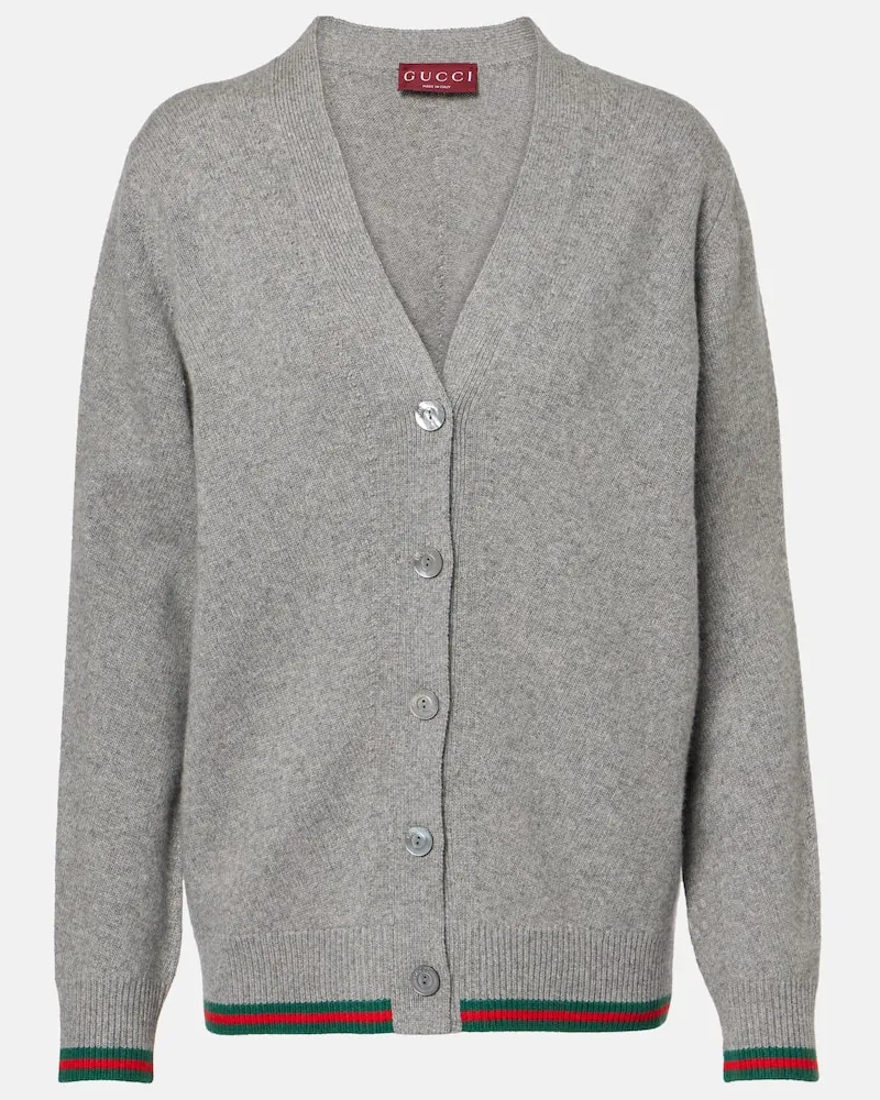 Gucci Cardigan Web Stripe aus Wolle und Kaschmir Grau