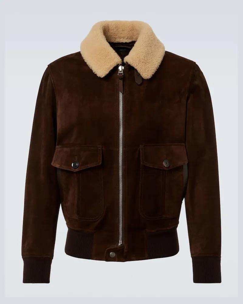 Tom Ford Blouson aus Veloursleder mit Shearling Neutral