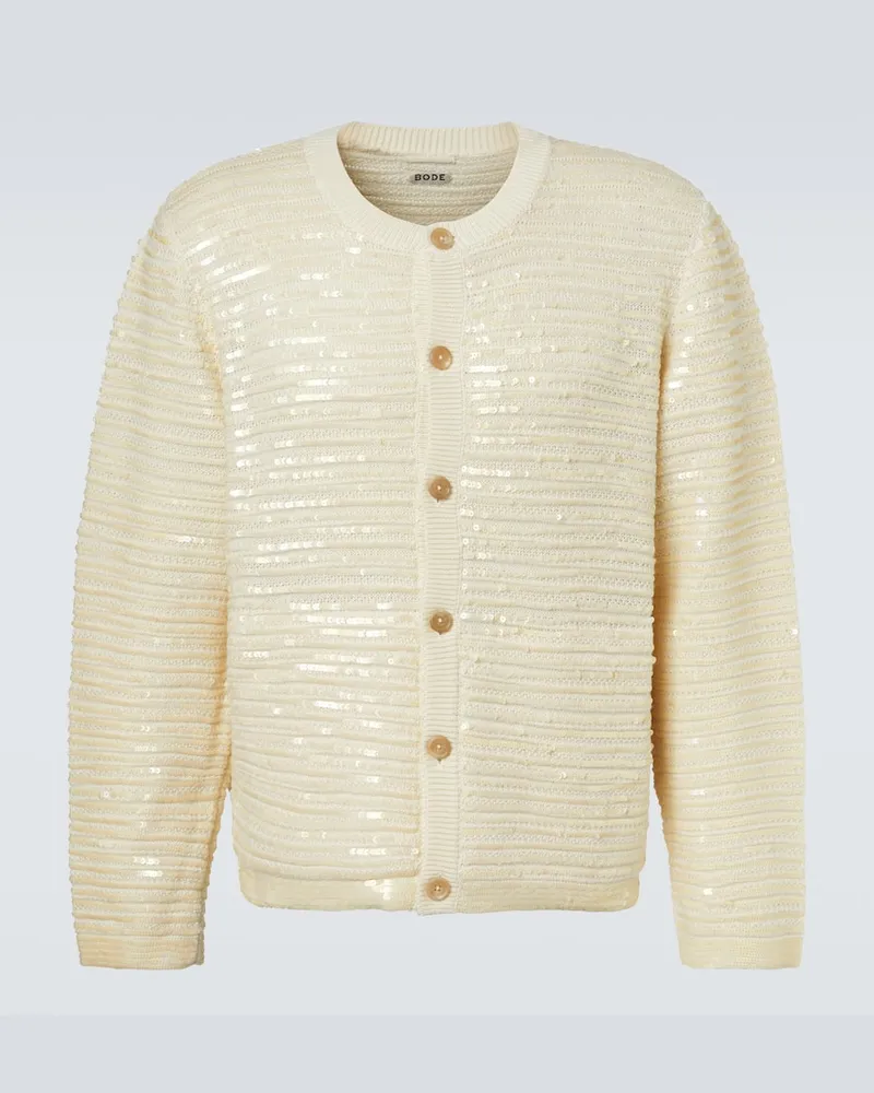 BODE Cardigan Sequin Spotlight aus Wolle mit Pailletten Weiß