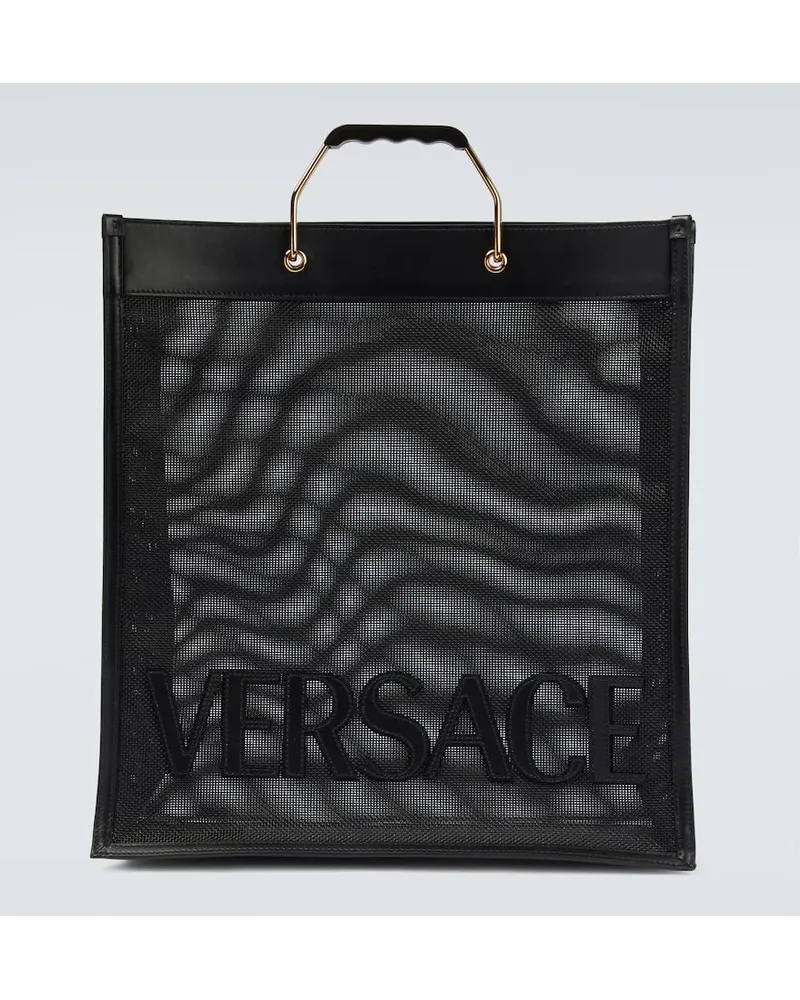 Versace Tote mit Leder Schwarz