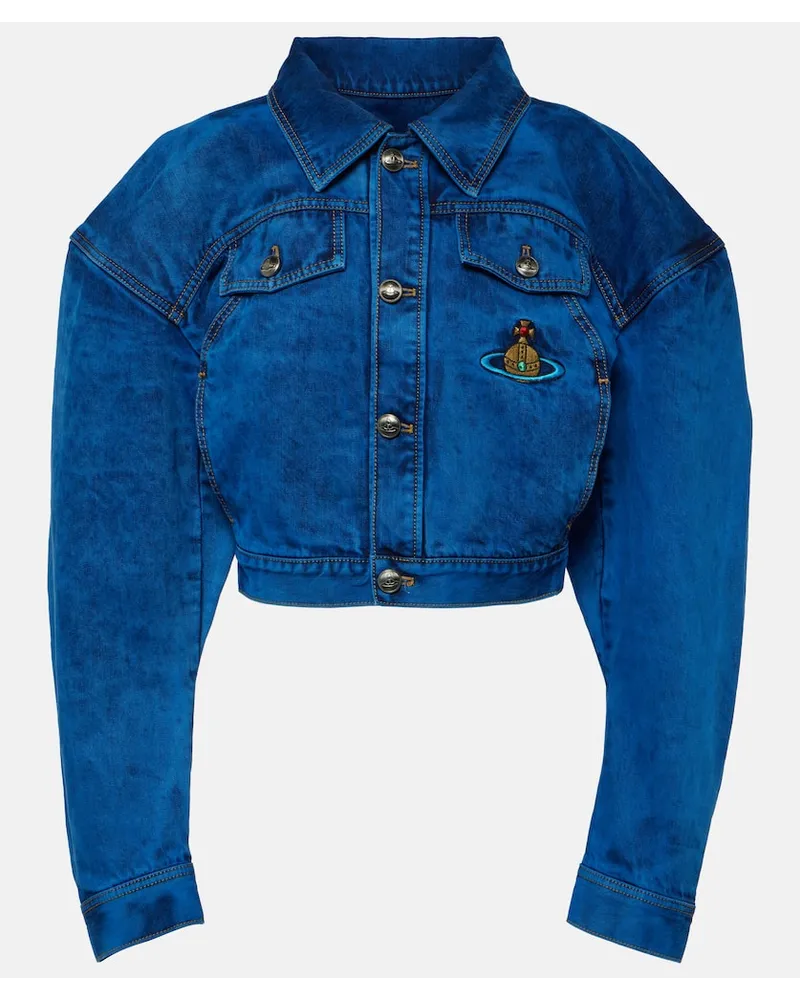 Vivienne Westwood Bestickte Cropped-Jeansjacke Blau