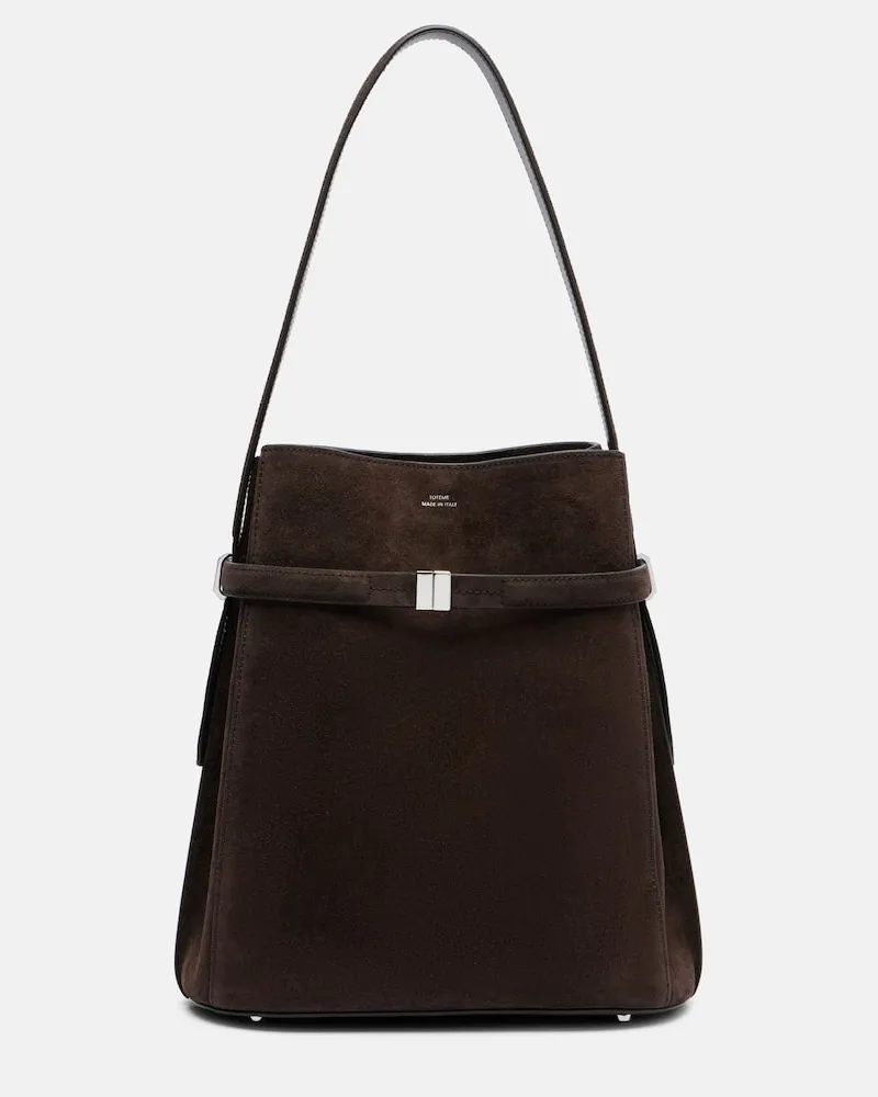 Totême Bucket Bag Belted aus Veloursleder Braun