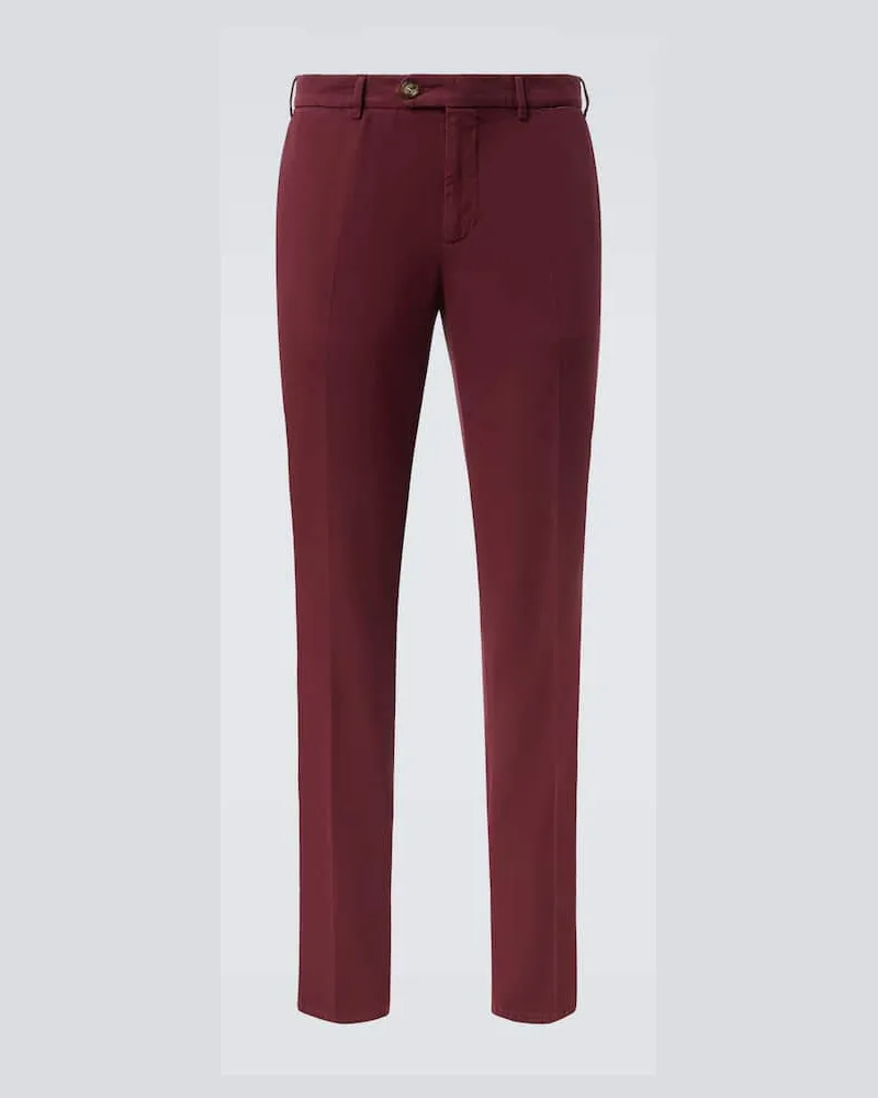 Brunello Cucinelli Schmale Hose aus Baumwoll-Gabardine Burgund