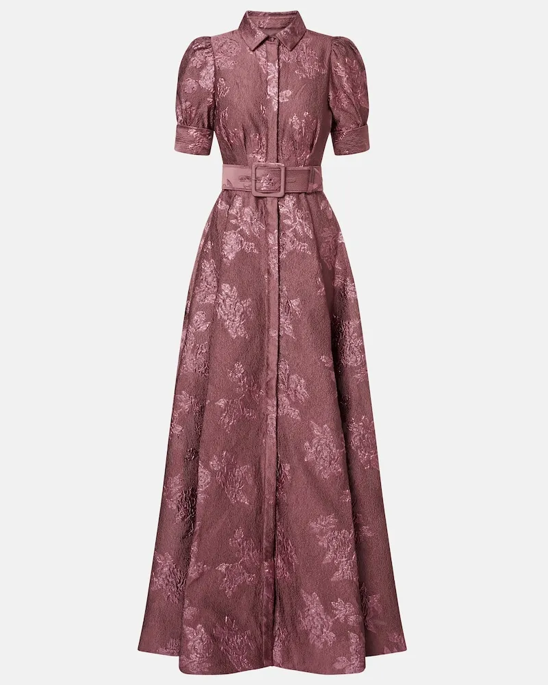 Rebecca Vallance Robe Annette Button aus Brokat mit Gürtel Rosa