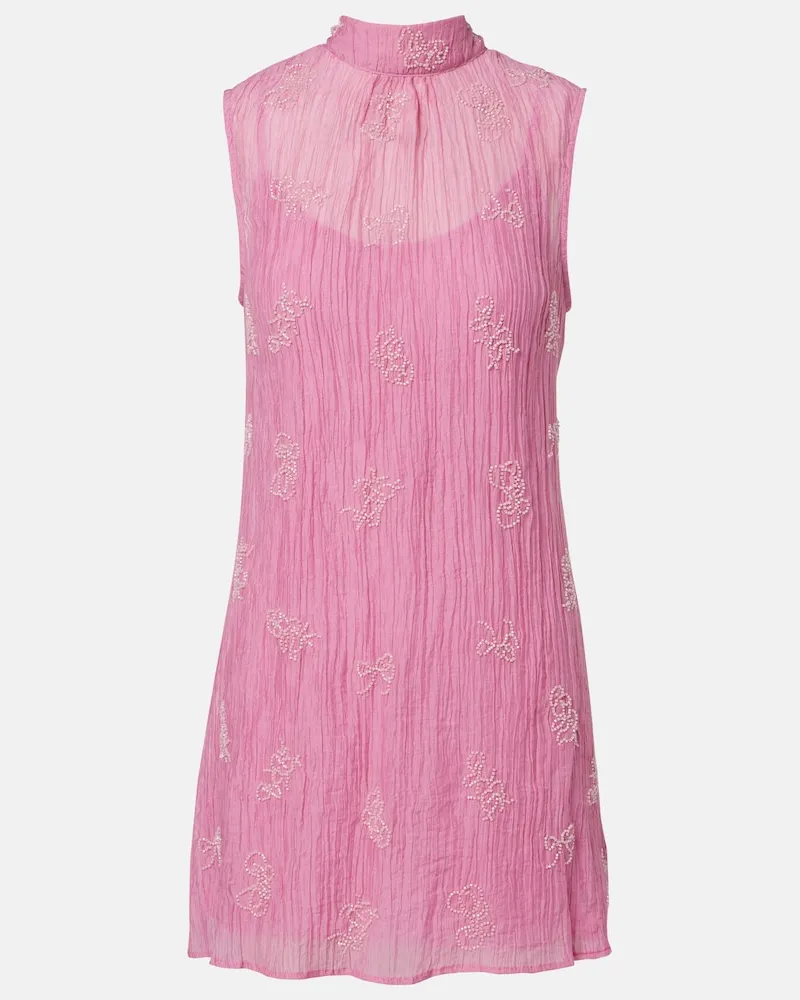 STAUD Minikleid Albee aus Organza mit Perlen Rosa