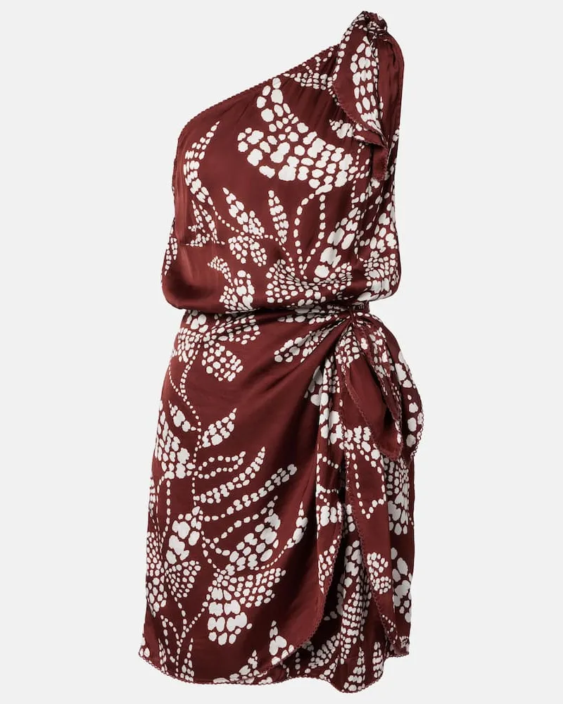 Poupette St Barth Bedrucktes One-Shoulder-Minikleid Celie Braun