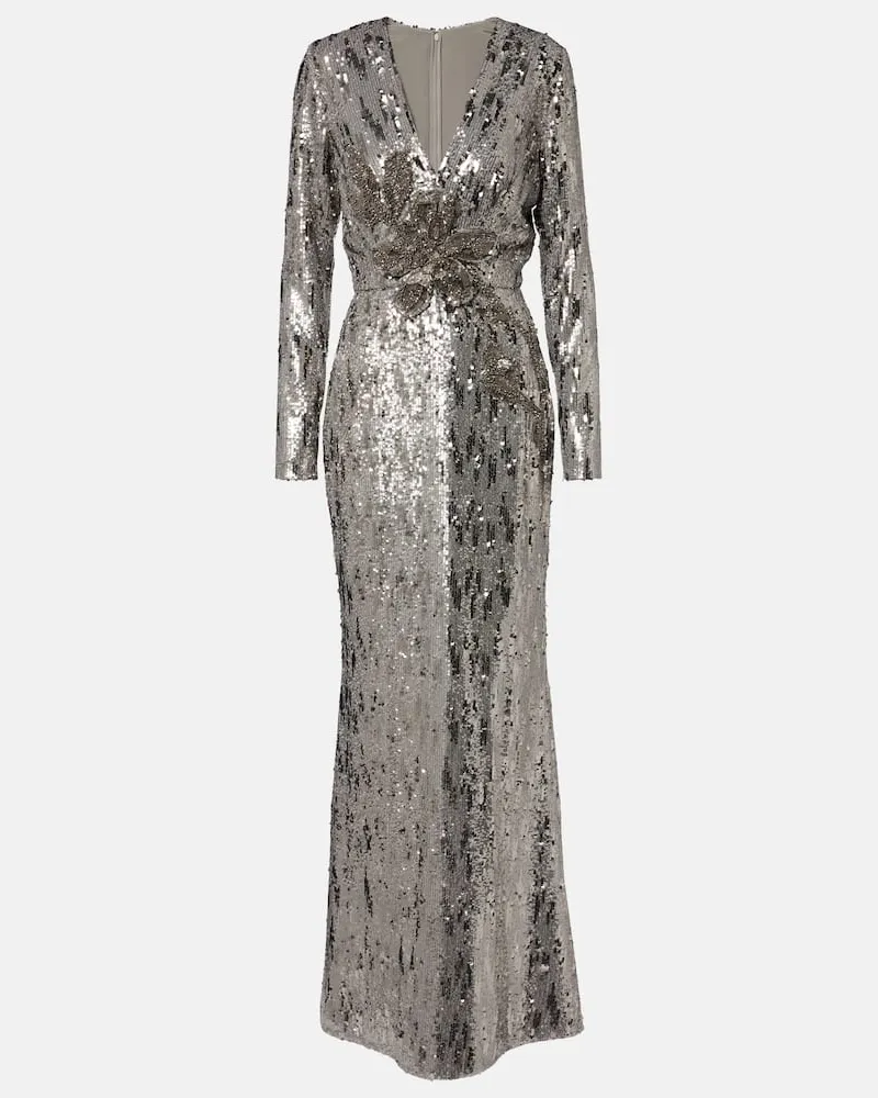 Elie Saab Robe aus einem Seidengemisch mit Pailletten Silber