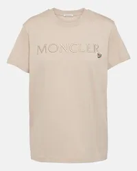 Moncler Besticktes T-Shirt aus Baumwoll-Jersey Nude