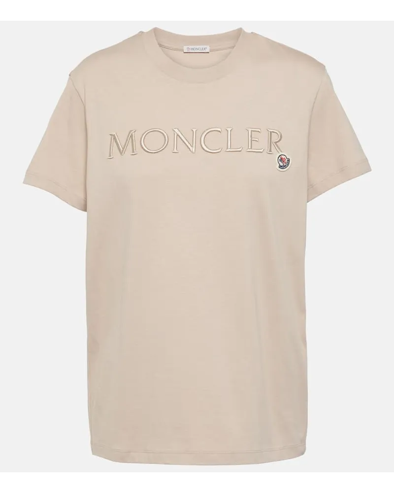 Moncler Besticktes T-Shirt aus Baumwoll-Jersey Nude