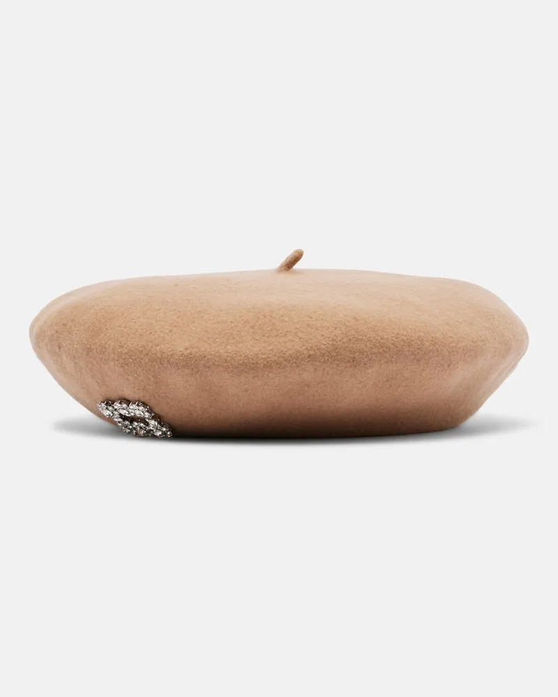 Roger Vivier Verziertes Barett aus Wolle Beige